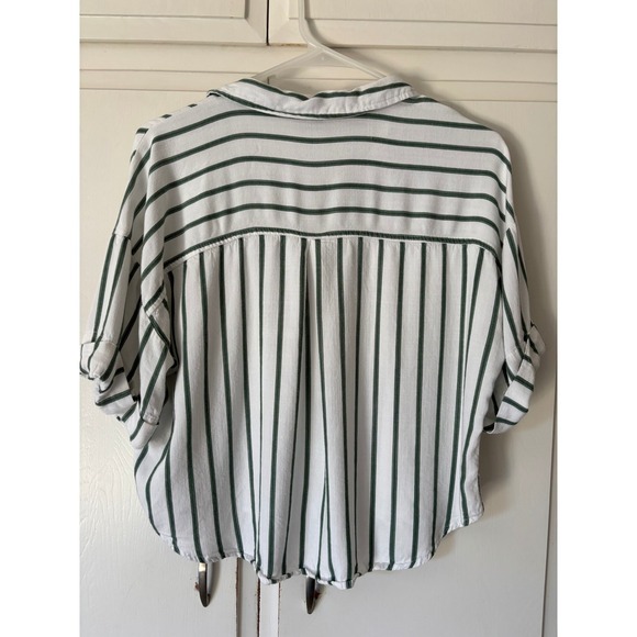 Velvet Heart Green White Striped Linen Blend Button Down Shirt M - Picture 3 of 7